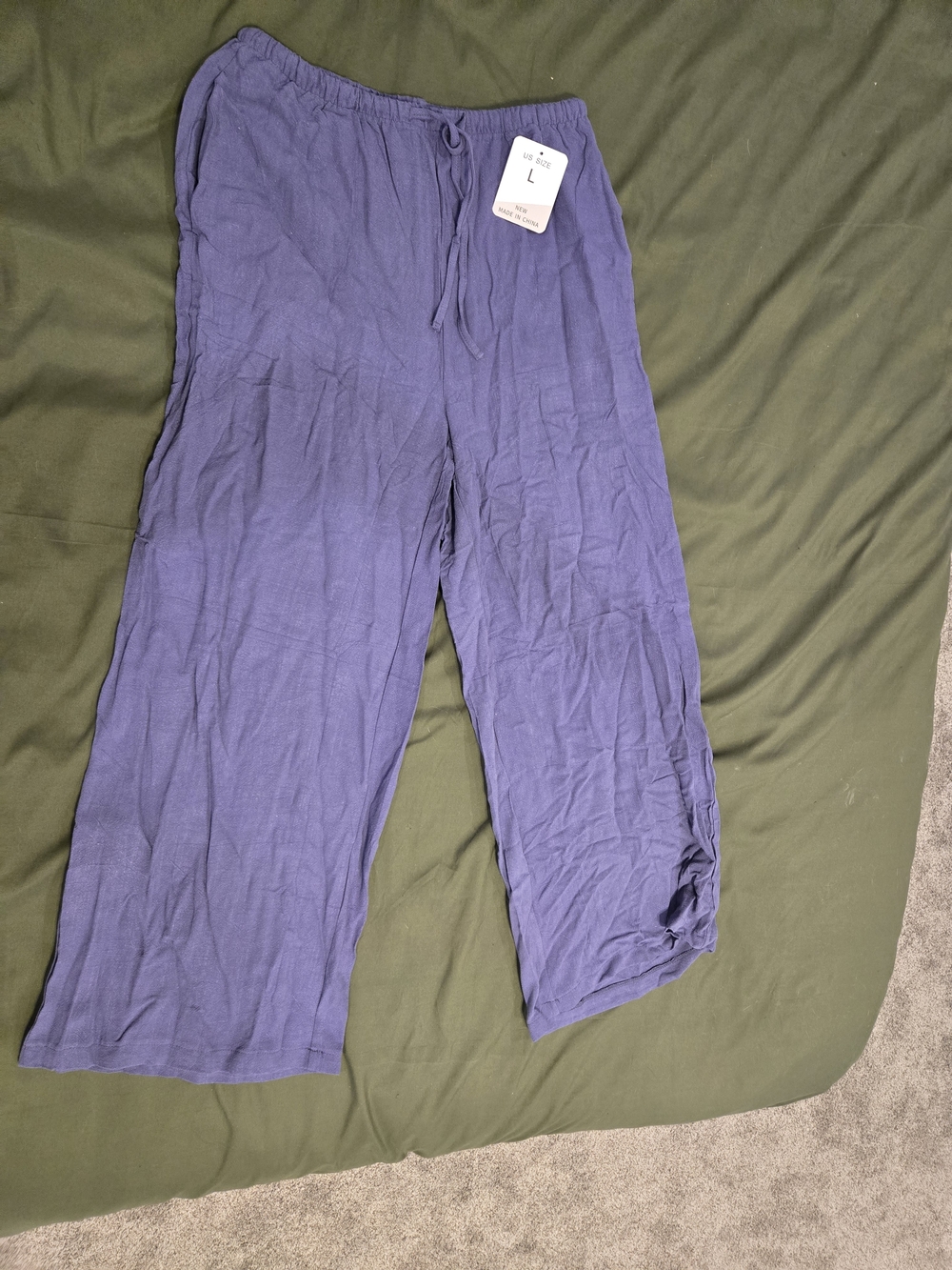 Wide Leg Linen-Blend Pants in Slate Blue